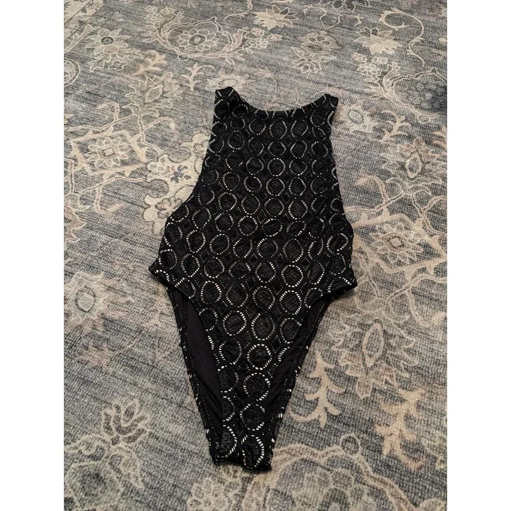 Ris-K Swim Isla Black/Tan Lace Cut Out One Piece Swimsuit